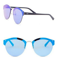 AQS Cat Eye Sunglasses Mirror Blue Lens Silver w Black Arms $149 Italy A... - £62.10 GBP