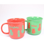 Naughty And Nice Christmas Mugs Large 20 oz Mugs Green And Orange Holida... - £15.20 GBP