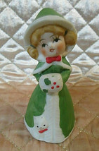 Merri Bells Christmas Bell Porcelain Bisque Girl Figurine Cat Kitten Jasco 1978 - $15.00