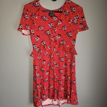 Top Shop Red Floral Flower Print Size 8 Cap Sleeve Skater Dress - £17.38 GBP