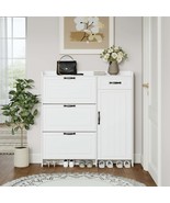 White Shoe Cabinet: 4 Doors, 1 Drawer, Large Storage Organizer - $335.39 CAD