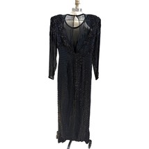 VTG 1980s AJ Bari Silk Black Dress Beaded Sequin Sleeves High Low Hem Sz... - $173.25