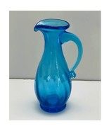 Vintage Italian Hand Blown Art Glass Turquoise Blue Swirl Mini  Pitcher ... - $20.24 CAD