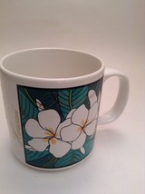 Hawaiian Mug - White Flower Coffee Tea Mug/Cup Hawaii Palms Green White - $8.54