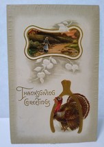 Thanksgiving Postcard Turkey Scenic Farm Meeker Embossed Vintage - £5.69 GBP