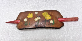 1970s Hippy Tooled Floral Leather Hair Barrette Stick Slide Bun Holder Wear - $276.80 MXN