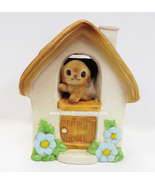 Josef Originals House Bank with Flocked Fuzzy Puppy Dog Cottage Made in Japan - £14.38 GBP
