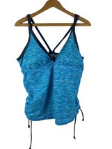 Free Country 18 XXL Tankini Swimsuit Top Tank Ruched Sides Blue Underwire Bra - £30.00 GBP