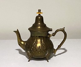 Vintage  Solid Brass Teapot Elaborate Flower Design Delicate Feet - $17.97
