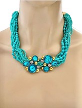 Upcycled Repurposed Turquoise Blue Maasai Style Beads Crystal Necklace Earring - $32.49