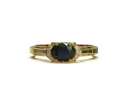 14K Oro Zaffiro Blu Matrimonio Anello Naturale Anello Diamante 6x8 Ovale - £474.43 GBP+