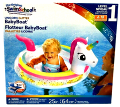 Swim School Unicorn Glitter Fun Inflatable Baby Boat Pool Floatable Seat Toy New - £6.25 GBP