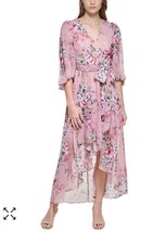 Eliza J Women&#39;s Long Sleeve Surplice Floral Foil Print Chiffon Dress Size 14 - £30.00 GBP