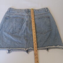 Sadie & Sage Women's Blue Button Fly Denim Frayed Mini Skirt Pockets Waist 32" image 6