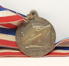Vintage Carnival Cruise Medal RWB Ribbon Lanyard 2&quot; Pendant 16&quot; - £12.90 GBP