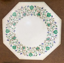 Size: 18&quot;x18&quot; Inch Table Top Marble &amp; Semi Precious Inlay Stones Pure Lapis  - £698.74 GBP