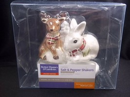 BH&amp;G Christmas salt &amp; pepper shakers with stand Deer &amp; Rabbit NEW 2017 - $14.95