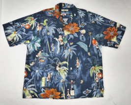 Tommy Bahama Cool Yule Christmas Blue Sexy Fun Silk Aloha Shirt Mens Large - £54.34 GBP