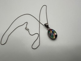 Vintage Sterling Silver Southwestern Gemstone Pendant Necklace 20” - £39.56 GBP