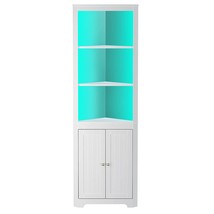 Corner Shelf With Led Light, 5-Tier Corner Cabinet With Doors, White Corner Book - £155.66 GBP