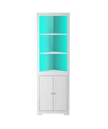 Corner Shelf With Led Light, 5-Tier Corner Cabinet With Doors, White Cor... - £161.19 GBP