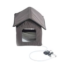 Kitty Cat House with Heated Lamb Wool Padded Cat Bed in Brown Lamb Wool Cloth Co - $125.73