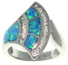 Jewelry Trends Sterling Silver Created Blue Opal and Clear CZ Stylish Fa... - $53.09