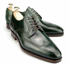 New Handmade Derby Green Leather Shoes Office Wedding Shoes Party Men&#39;s - £124.18 GBP