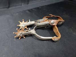 Pair of Old Western Cowboy Spurs Child's Toy Set 1950s 1960s Metal Leather  - $19.20