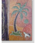 Leaf Notebook Journal Hand Crafted Bali Palm Tree Turtle Sun Natural Lea... - £9.76 GBP