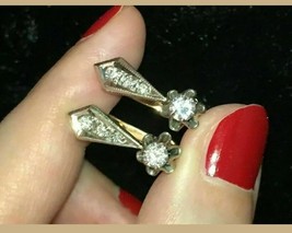 Vintage Russian Hoop Earrings 0.50ct Cut Round Diamond 14k Rose Gold Over - £68.54 GBP