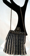 Lovely Old Vintage Striped Glass Beaded Flapper Purse Ornate Hinge &amp; Clo... - £52.07 GBP