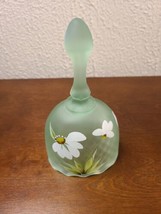 Vintage Fenton Hand Painted Artist Signed Foral Design Glass Bell Frosted Green - £22.46 GBP