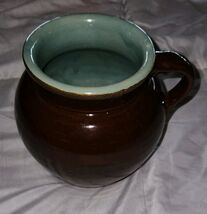Brown Pottery Jug Side Handle Ovoid Shape 6x6 Inch Classic Look Centerpi... - $29.99
