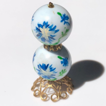 Dollhouse Miniature Globe Lamp Table Lamp Gone With the Wind White Blue Floral - $10.99