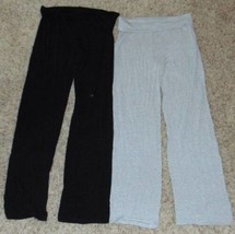Womens Pajamas Pants 2 Pr Black Gray Relativity Foldover Waist Sleep Lounge-sz M - £11.90 GBP