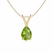 V-Bale Peridot Solitaire Pendant in 14K Yellow Gold (Grade- AA, Size- 7x5MM) - £305.74 GBP