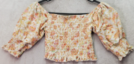 Billabong Cropped Top Womens XS Multi Floral Ruched Long Sleeve Off the Shoulder - £14.34 GBP