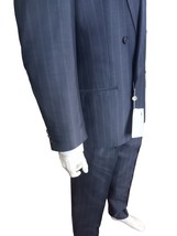 Men&#39;s Suit Grey Blue Slim Double Chest Pure Silk Drop 7 Summer Facis Luxury - £234.90 GBP