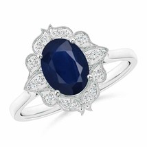 ANGARA Vintage Style Oval Sapphire Engagement Ring with Floral Halo - £778.31 GBP