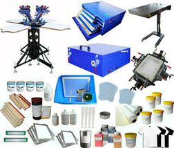 Updated Full Set 4 Color Station Press Printer &amp; Flash Dryer Screen Printing Kit - £2,306.24 GBP