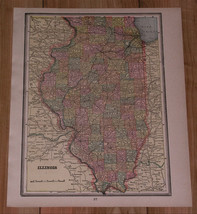 1895 Antique Map Of Illinois Chicago / Verso Iowa - £13.62 GBP