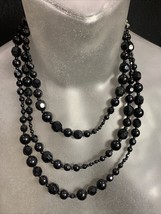 Vintage Three Strands Plastic Black Beads 19” Necklace - £14.94 GBP