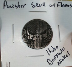 * HOBO* Punisher Flag Skull With Flames Made From A REAL Buffalo Nickel ... - $19.97 CAD