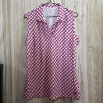 Nike Pink White Gingham Sleeveless Polo Golf Shirt Womens Size L Embroid... - $15.99