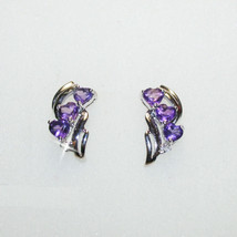 Triple Purple Amethyst Heart Diamond Dangle Earrings 14k White Gold Over 925 SS - £38.75 GBP