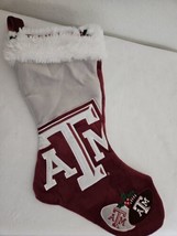 Texas A&amp;M Christmas Stocking Aggies Maroon White Football with Holly Design - £14.96 GBP