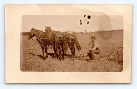 RPPC Horse Drawn Plow Farming Scene Agriculture UNP Postcard Q7 - £11.94 GBP