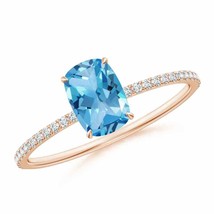 ANGARA Thin Shank Cushion Swiss Blue Topaz Ring With Diamond Accents - £447.75 GBP