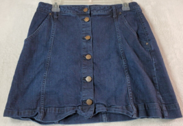 LC Lauren Conrad Jean Skirt Womens Size 10 Blue Denim Slash Pockets Button Front - $16.69